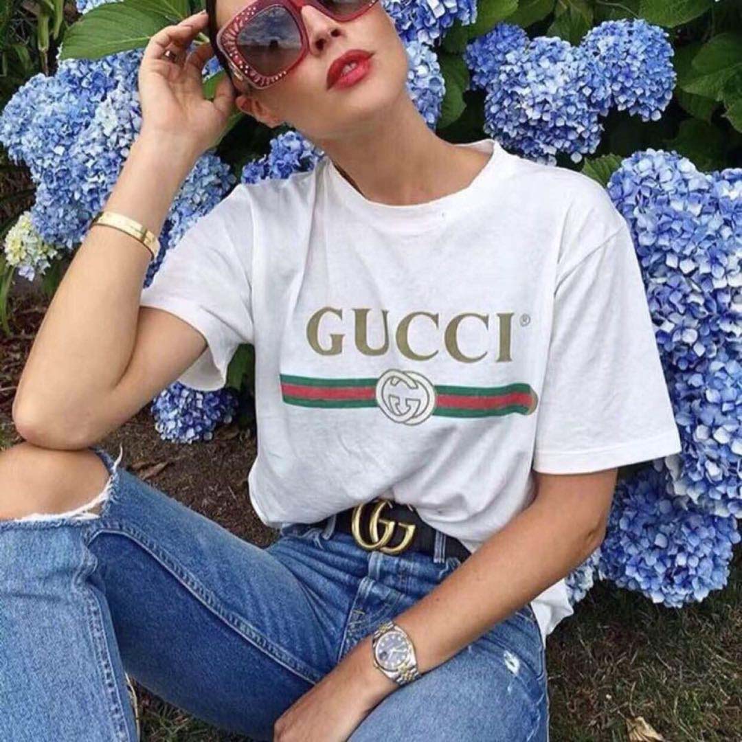 Gucci Women Washed T-shirt with Gucci Logo-White