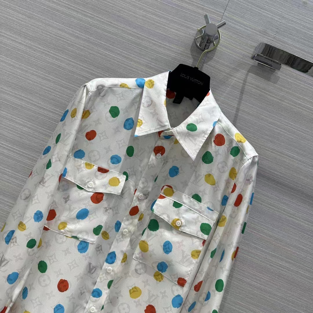 Louis Vuitton Women LV x YK Painted Dots Masculine Shirt Silk White Regular Fit