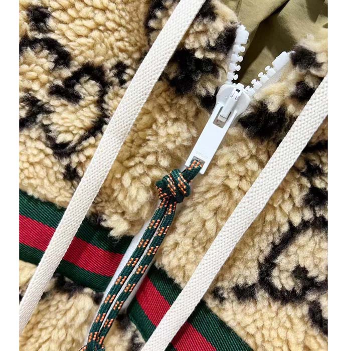 Gucci Women Maxi GG Wool Jersey Jacket Beige Black Polyamide Polyester