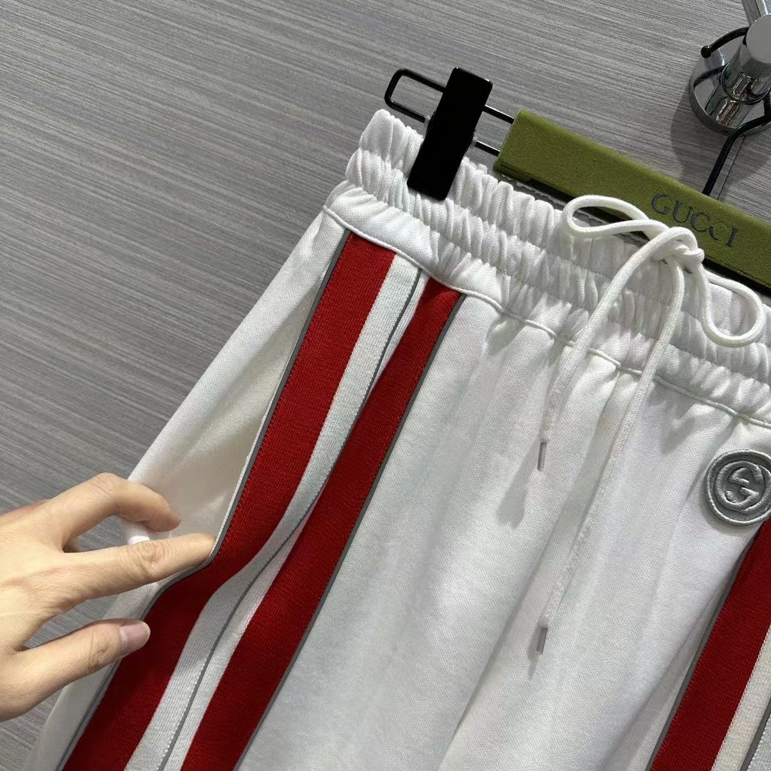 Gucci Women GG Technical Jersey Pant Web Interlocking G Embroidered Patch Elastic Waist Two Side Pockets