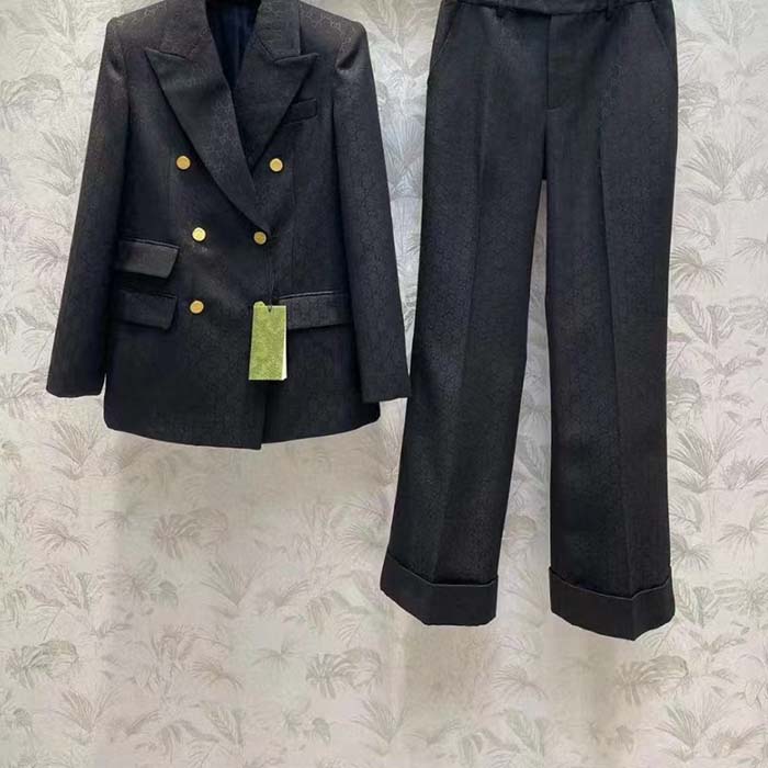 Gucci Women Light GG Canvas Single-Breasted Jacket Peak Lapel Flap Pockets