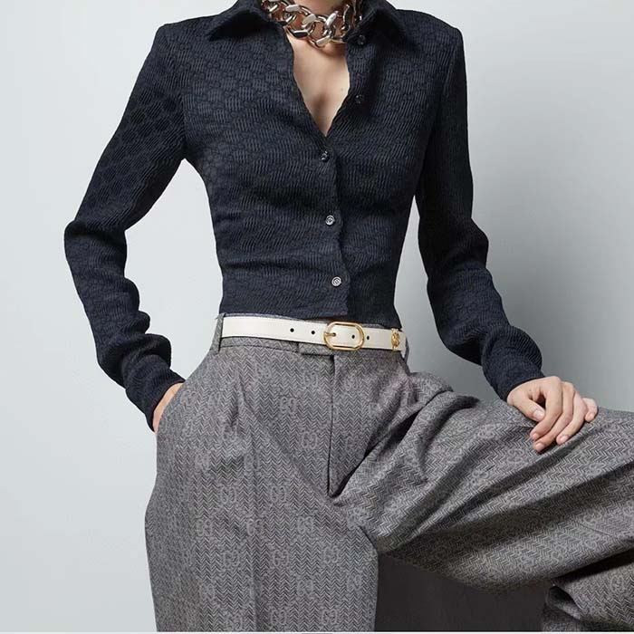 Gucci Unisex GG Belt Round Interlocking G White Leather Oval Buckle 2.3 CM Width