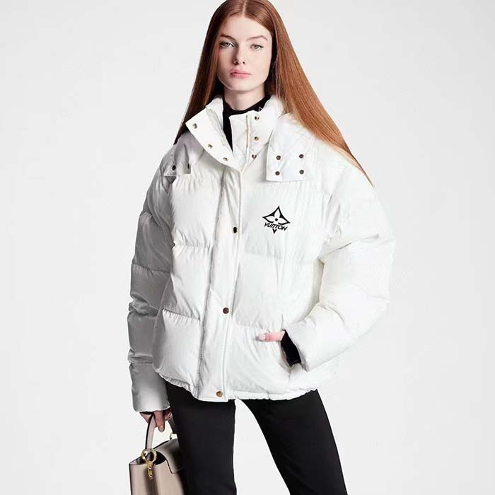 Louis Vuitton Women LV SKI Glossy Nylon Puffer Jacket Polyamide White