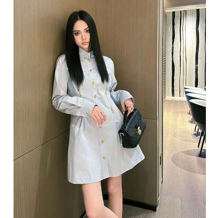 Louis Vuitton LV Women Zipper Waist Shirt Dress Coton Ice Blue Regular Fit