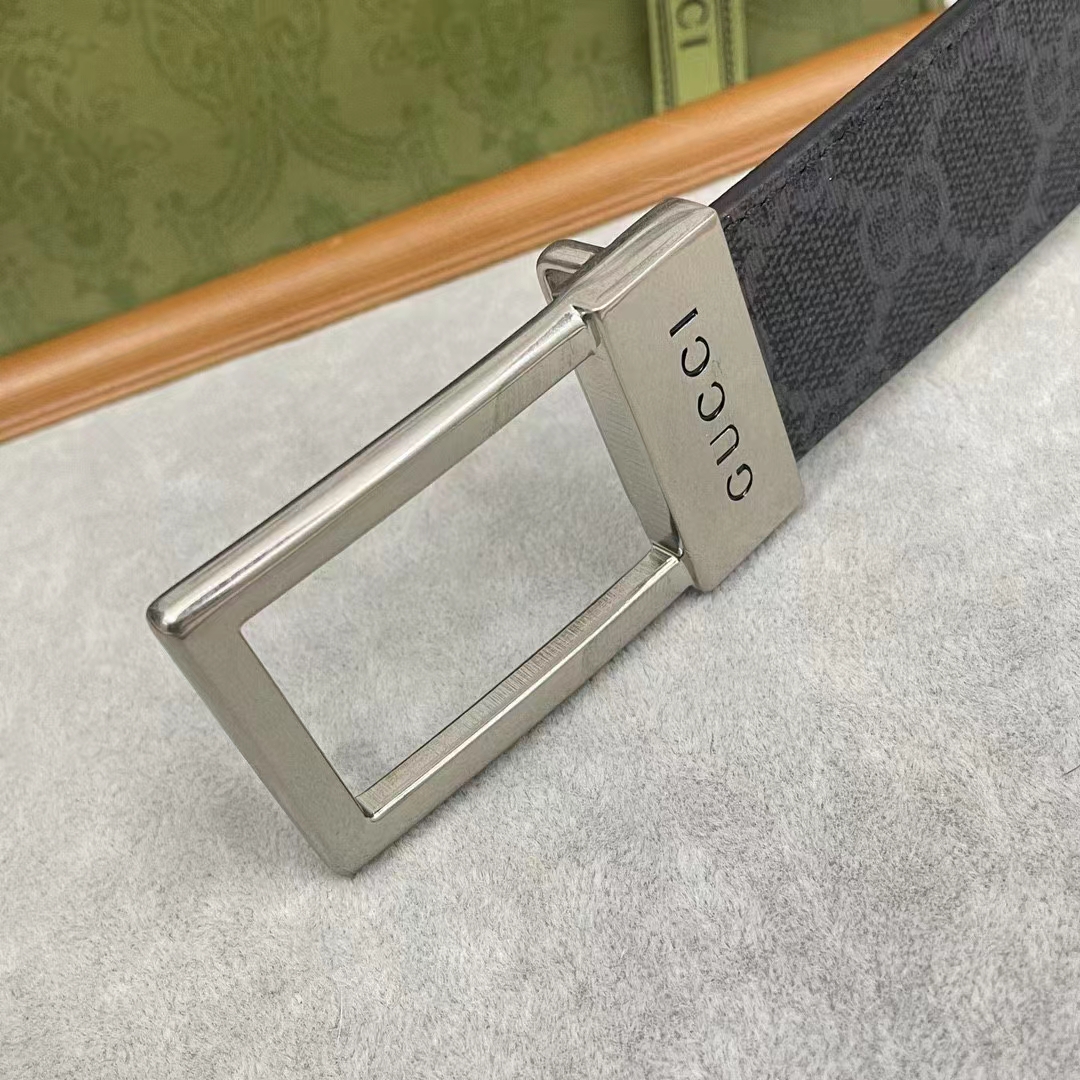 Gucci Unisex Belt Rectangular Buckle Black GG Supreme Canvas 3.6 CM Width