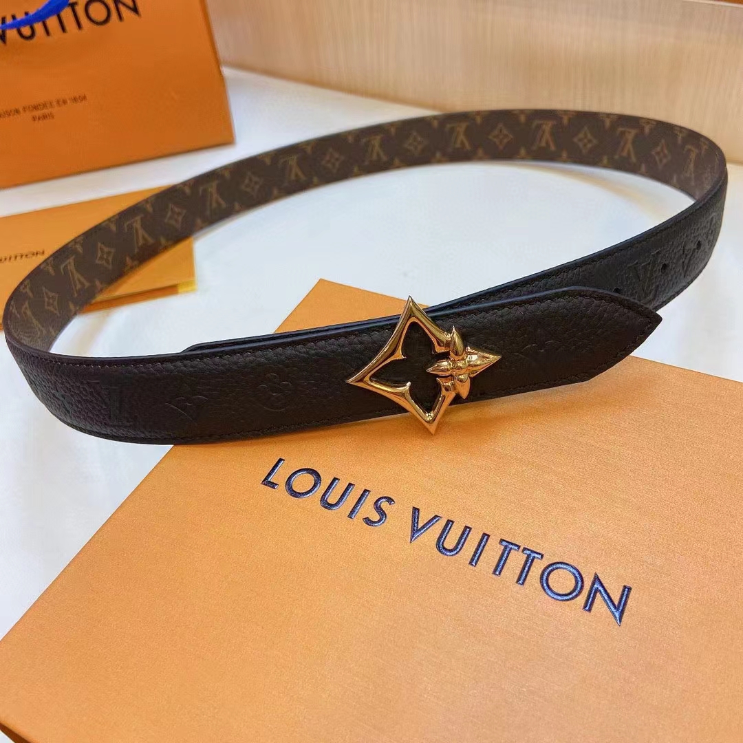 Louis Vuitton Unisex LV Flowergram 30 MM Reversible Belt Monogram Canvas Black Empreinte Leather