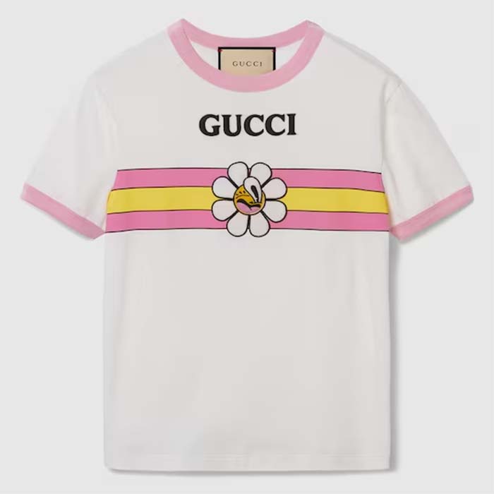 Gucci Men GG Cotton Jersey Printed T-Shirt Pink Crewneck Short Sleeves