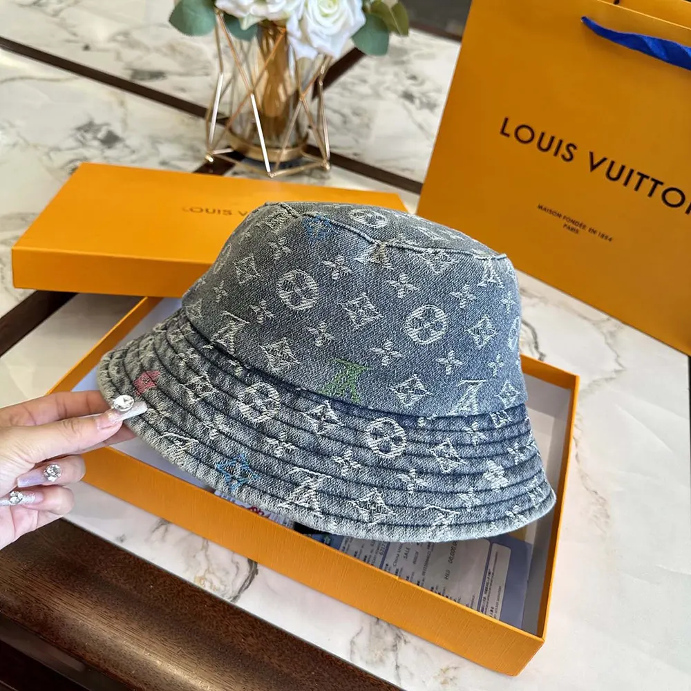 Louis Vuitton Unisex Denim Bucket Hat with Cotton-Blue