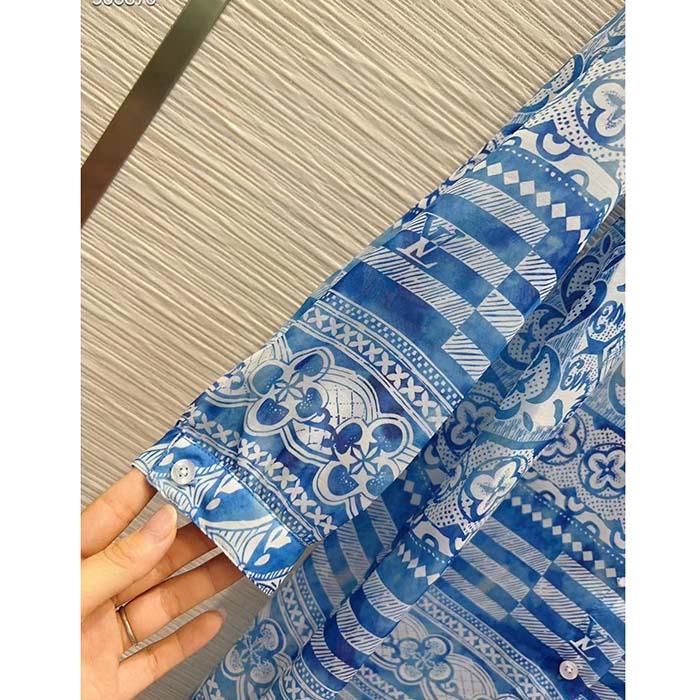 Louis Vuitton Women LV Monogram Tile Long Shirt Dress Cotton Blue White Regular Fit