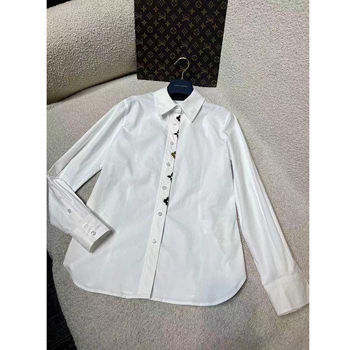 Louis Vuitton Women LV NIGHT Monogram Accent Shirt Cotton Polyamide Elastane Optical White