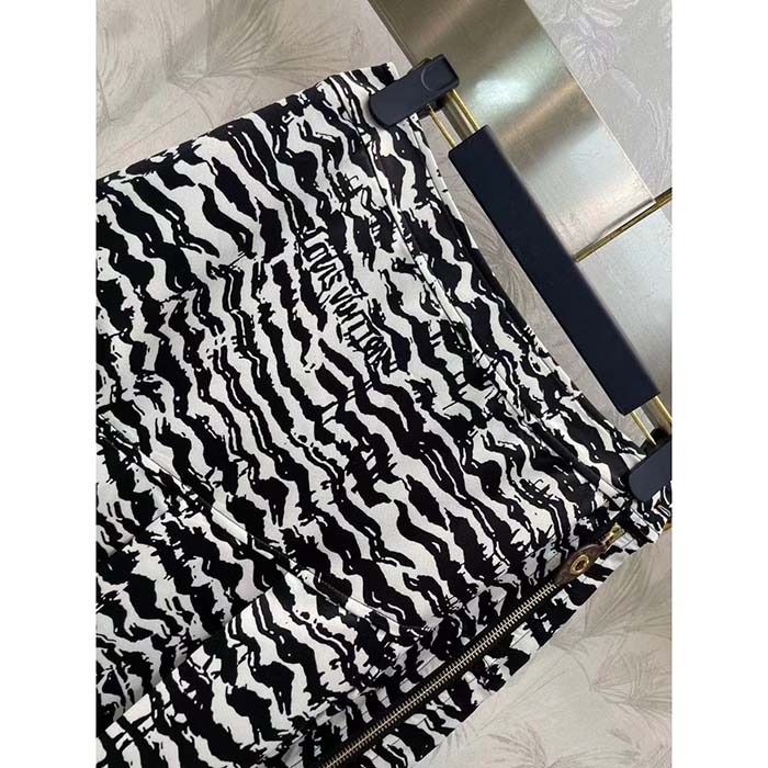 Louis Vuitton Women LV Ink Tiger Asymmetrical Pleat Midi Skirt Silk Black White Regular Fit