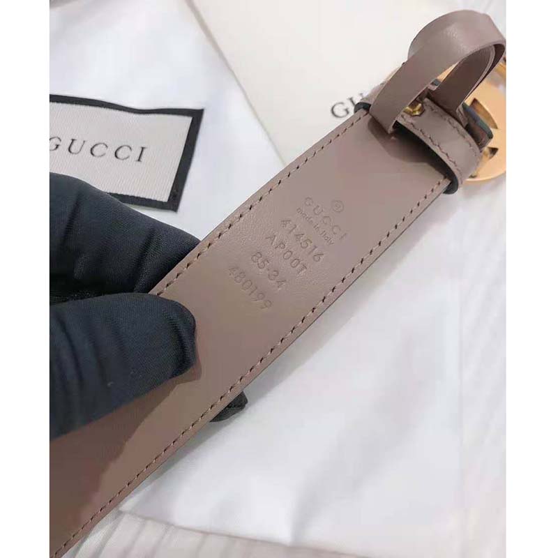 Gucci Unisex GG Marmont Leather Belt Double G Buckle 2 cm Width-Pink