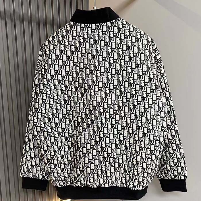 Dior Women CD Bomber Jacket Blue Technical Taffeta Jacquard Dior Oblique Motif