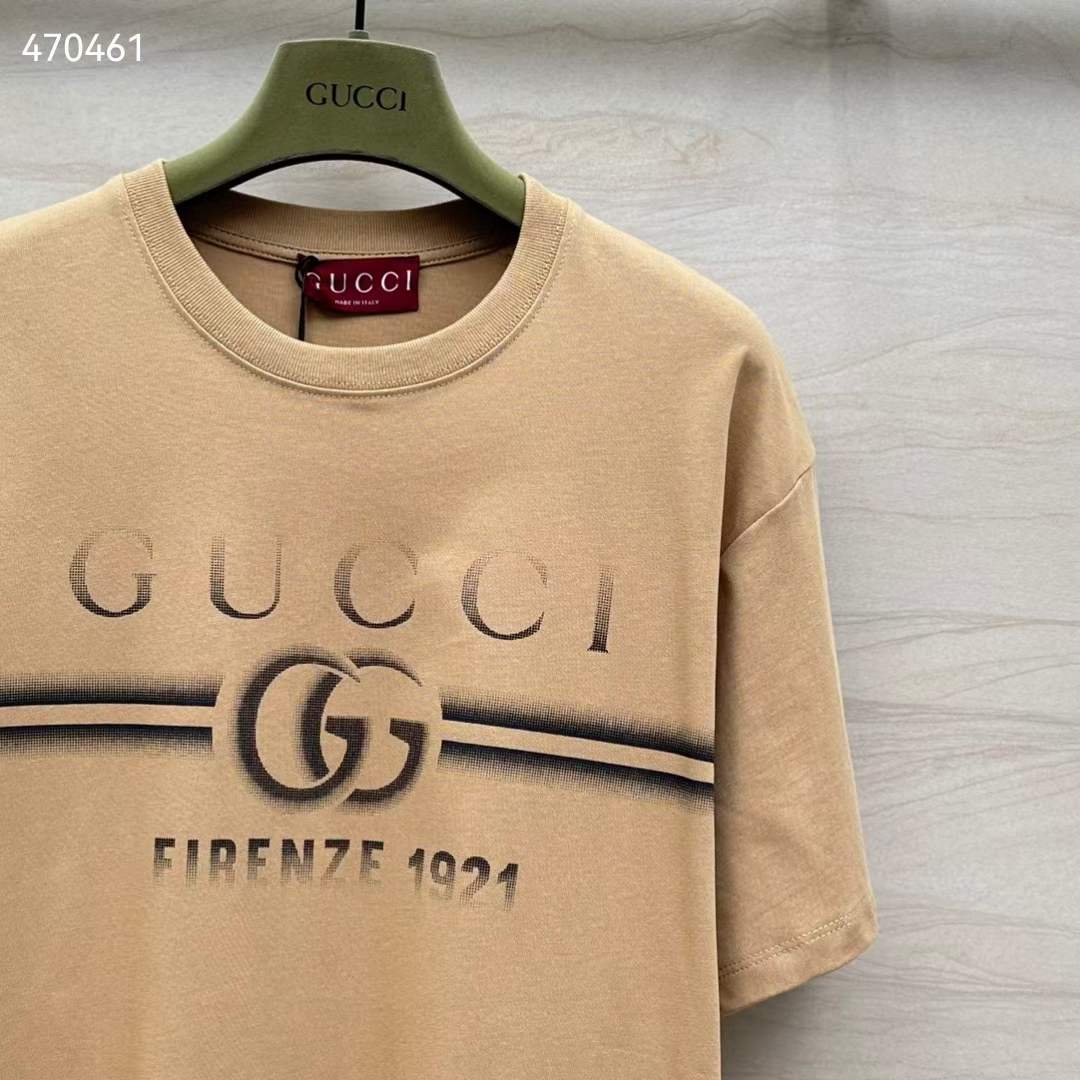 Gucci Women GG Cotton Jersey T-Shirt Print Beige Crewneck Short Sleeves