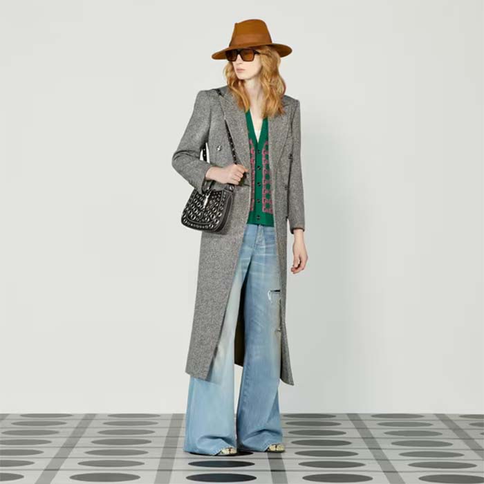 Gucci Women GG HA HA HA Square G Vest Green Pink Wool Jacquard V-Neck Sleeveless