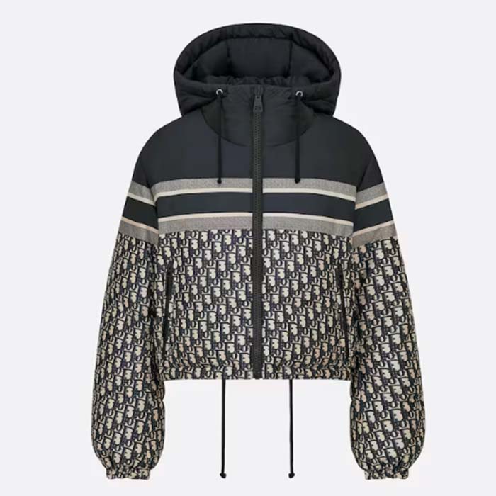 Dior Men CD Reversible Cropped Puffer Jacket Blue Ecru Dior Oblique Quilted Technical Taffeta