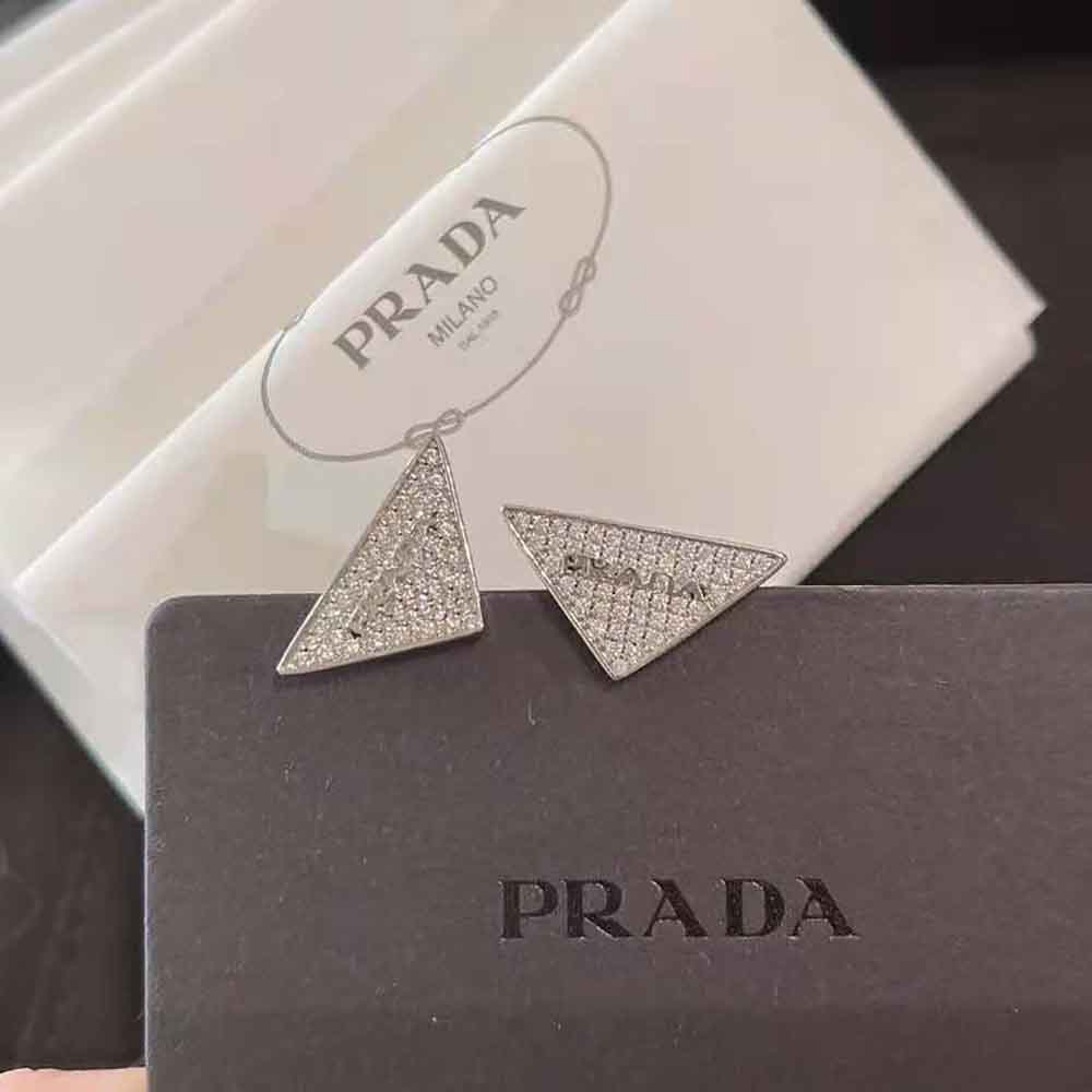 Prada Women Crystal Logo Jewels Zirconia Earrings-Silver