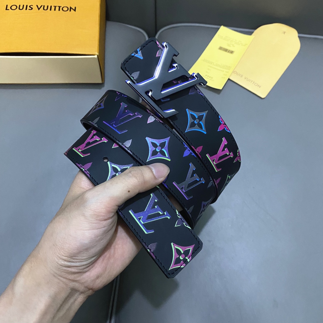 Louis Vuitton Unisex LV Light 40 MM Reversible Belt Monogram Spotlight Multi Black Calf Leather