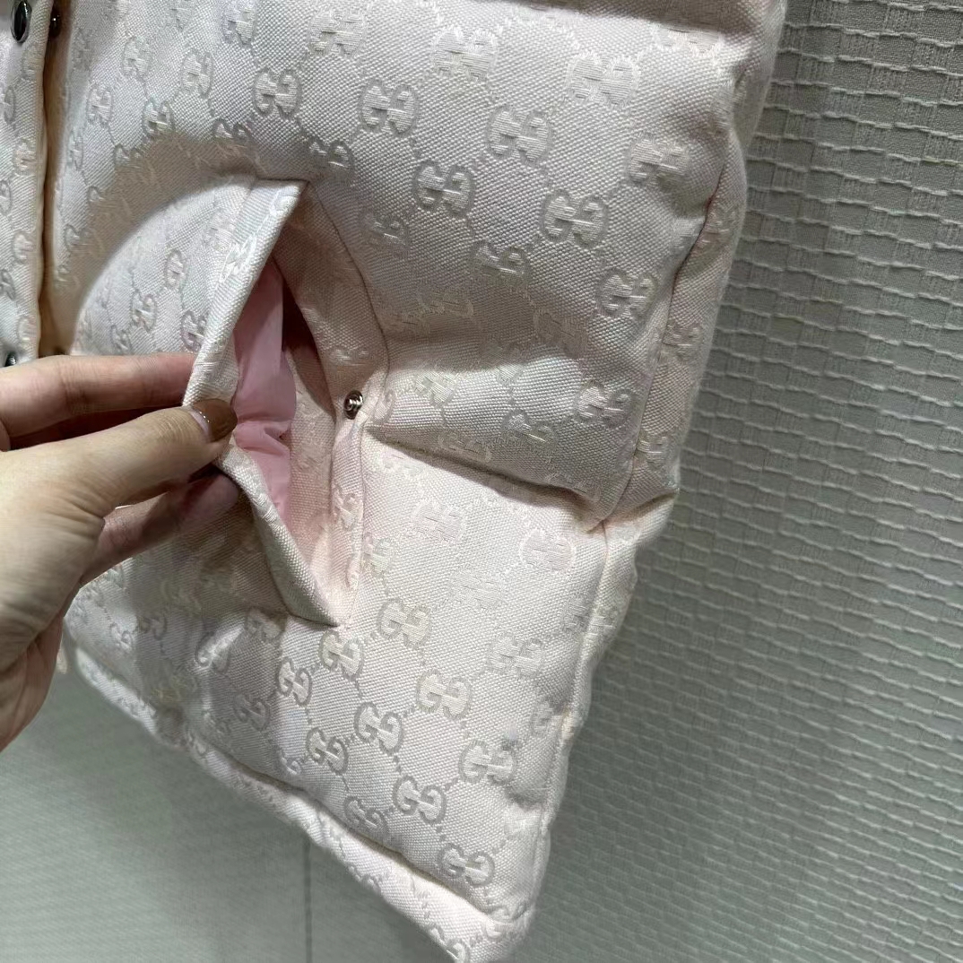 Gucci Women GG Cotton Canvas Padded Vest Pink Lined High Neck Sleeveless Two Side Pockets