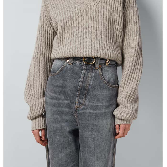 Gucci Unisex GG Belt Round Interlocking G Black Leather Oval Buckle 2.3 CM Width