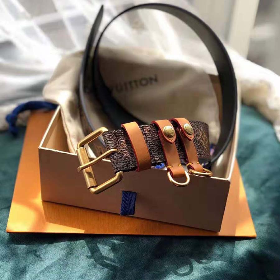 Louis Vuitton LV Unisex LV Signature 35mm Belt in Monogram Canvas-Brown