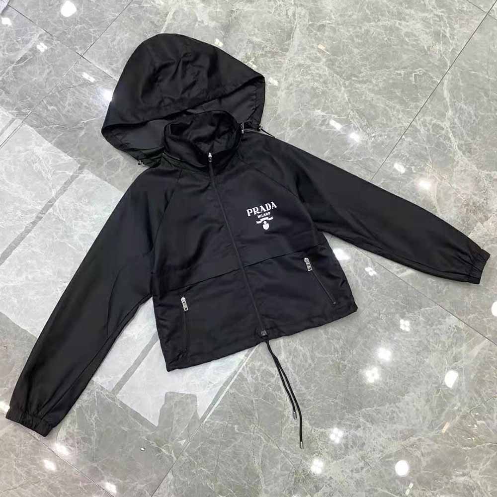 Prada Women Light Re-Nylon Rain Jacket-Black