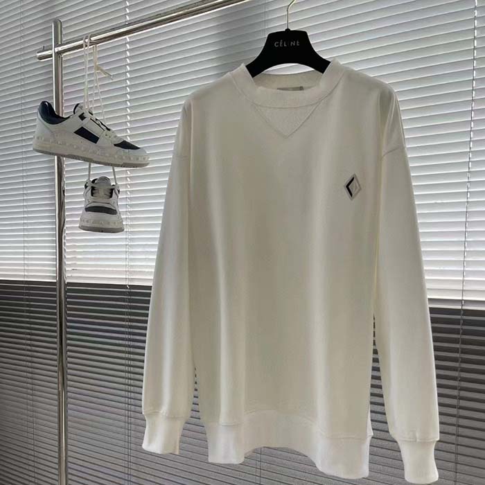 Dior Men CD Diamond Oversized Sweatshirt White Organic Cotton Fleece