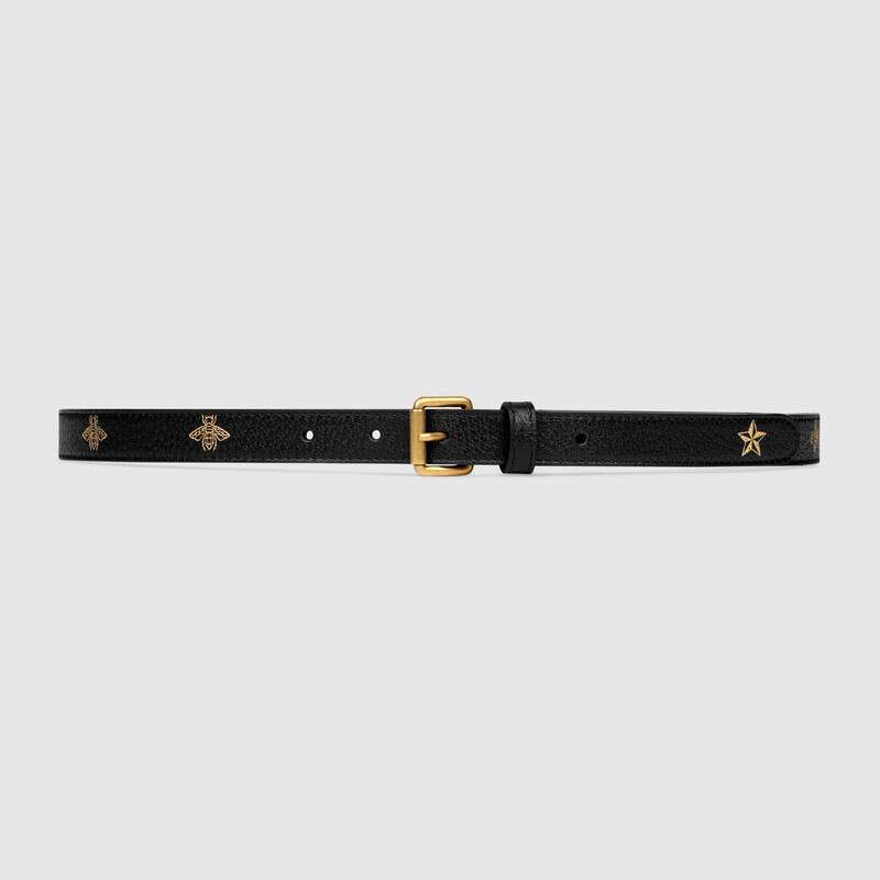Gucci Unisex Belt with Bees and Stars Print in Leather