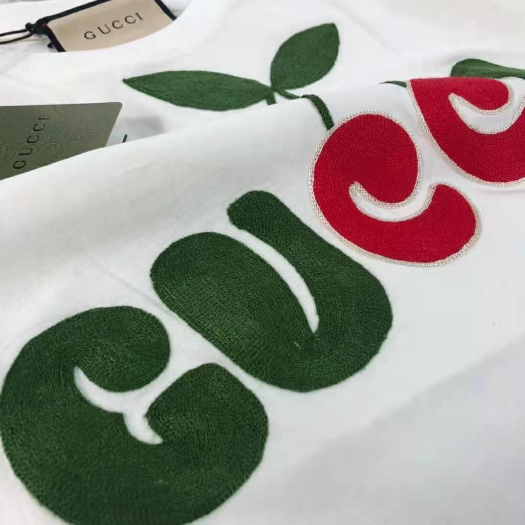Gucci Women Gucci Cherry Print Cotton T-Shirt Jersey Crewneck Cropped Fit-White