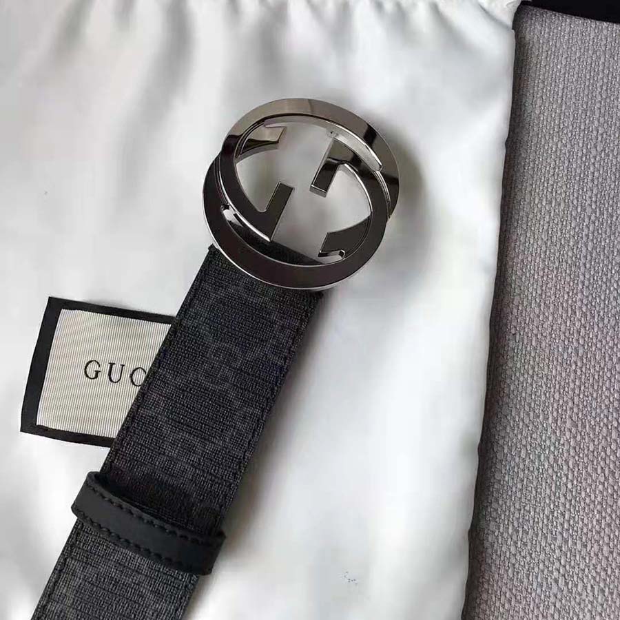 Gucci Unisex GG Supreme Belt with G Buckle in Black/Grey GG Supreme Canvas