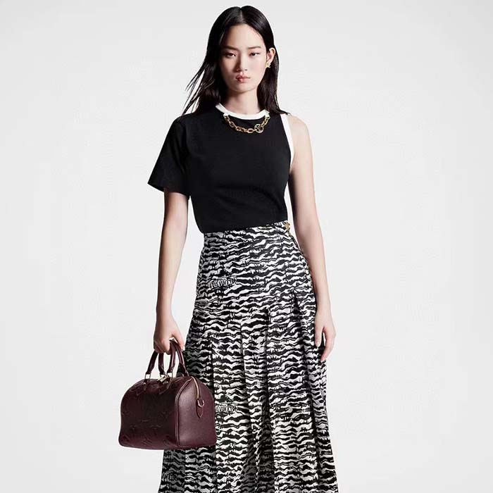 Louis Vuitton Women LV Ink Tiger Asymmetrical Pleat Midi Skirt Silk Black White Regular Fit