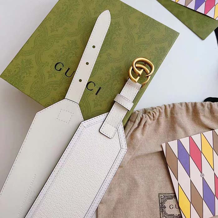 Gucci Unisex GG Marmont Wide Belt White Leather Double G 6.9 CM Width