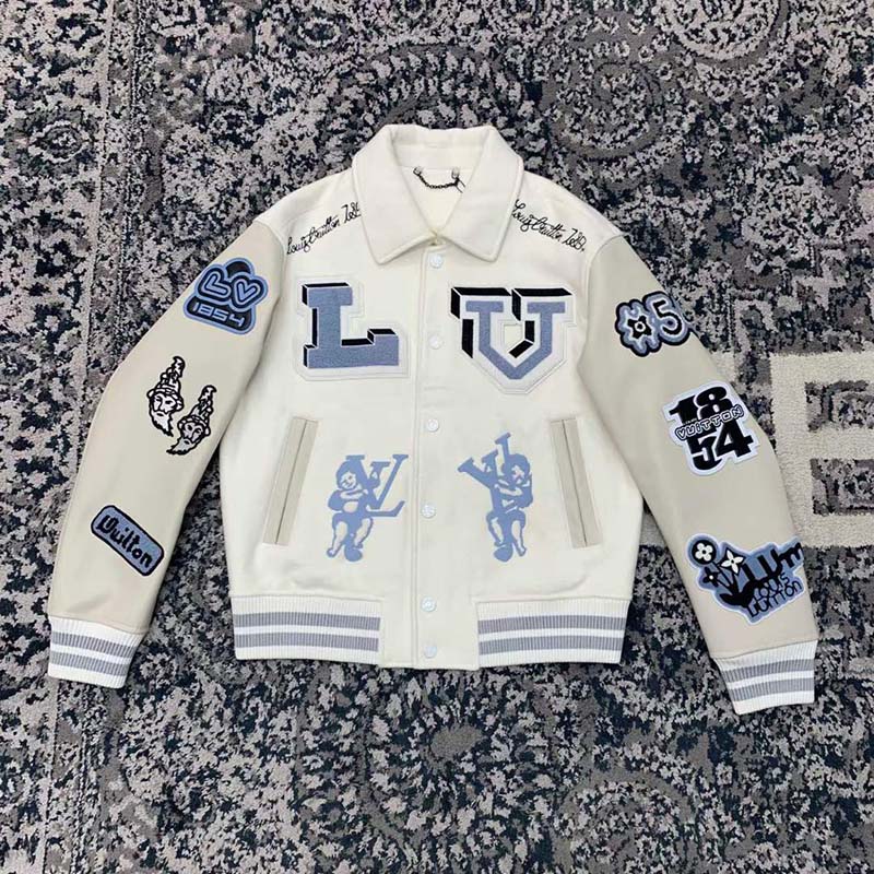 Louis Vuitton LV Women Multi-Patches Mixed Leather Varsity Blouson LWG Calf White