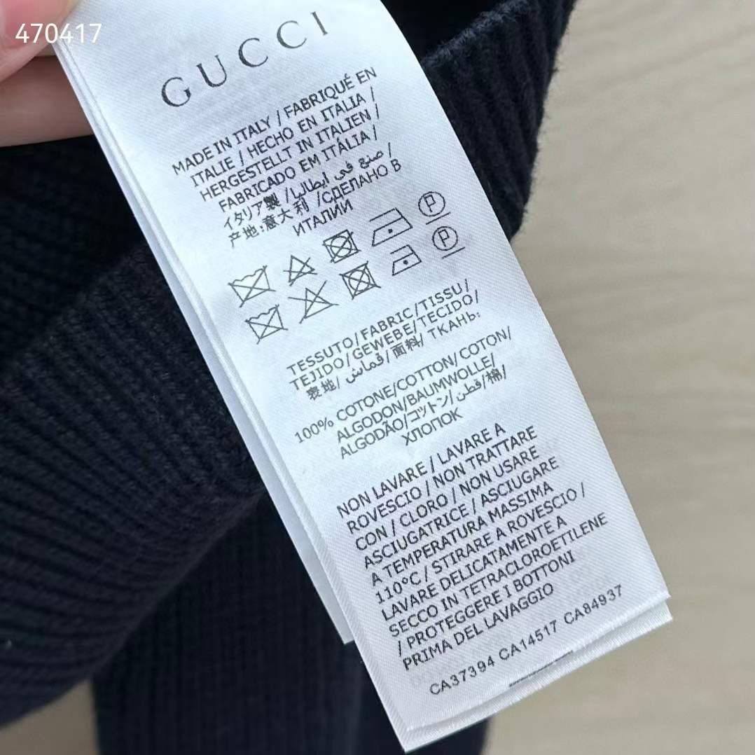 Gucci Women GG Chunky Rib Cotton Polo Top Knitted Label Raglan Long Sleeves