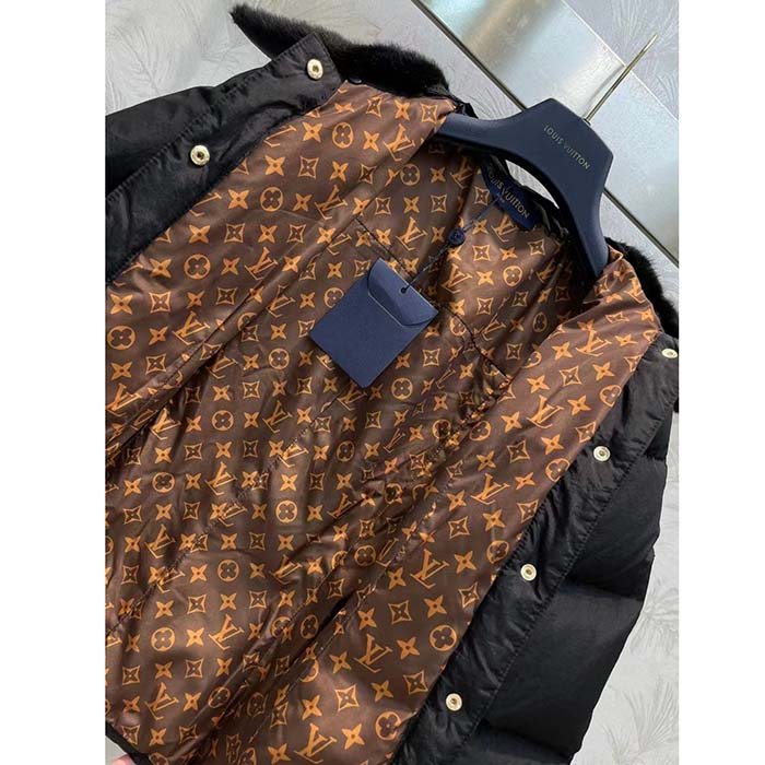 Louis Vuitton Women LV SKI Crinkled Nylon Peplum Puffer Jacket Polyamide Black