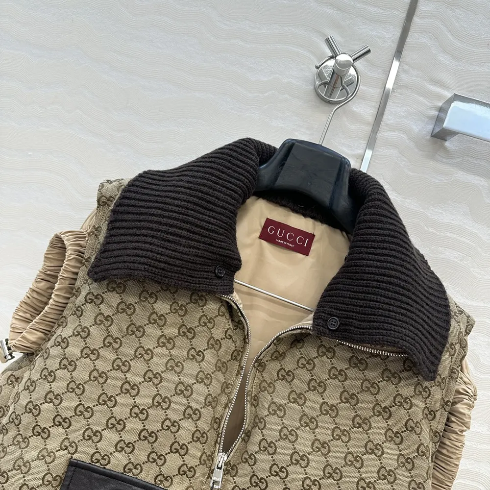 Gucci Women GG Canvas Gilet with Leather Label 823751Z8B1K