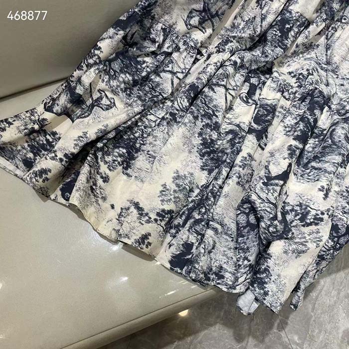 Dior Women CD Mid-Length Skirt White Navy Blue Toile De Jouy Cotton