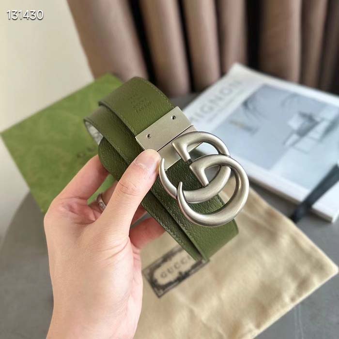 Gucci GG Unisex Marmont Reversible Belt Beige Ebony Supreme Canvas 3.8 CM Width