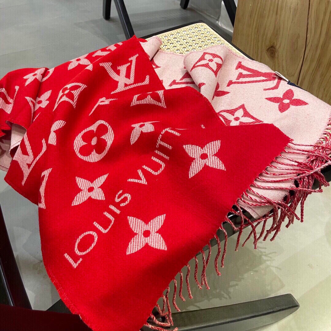 Louis Vuitton LV Unisex Essential Scarf Red Wool Jacquard Weave Monogram Pattern