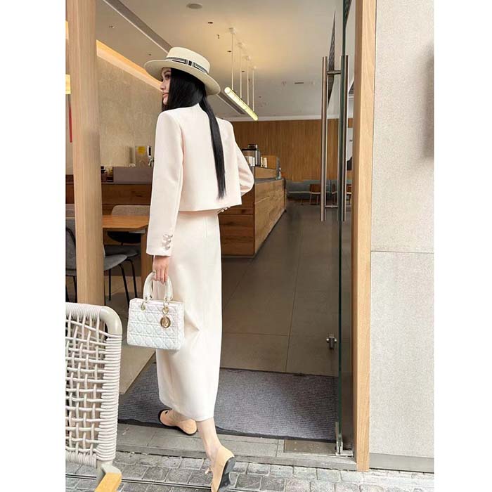 Dior Women CD Cropped Jacket Ecru Wool Silk Long Sleeves