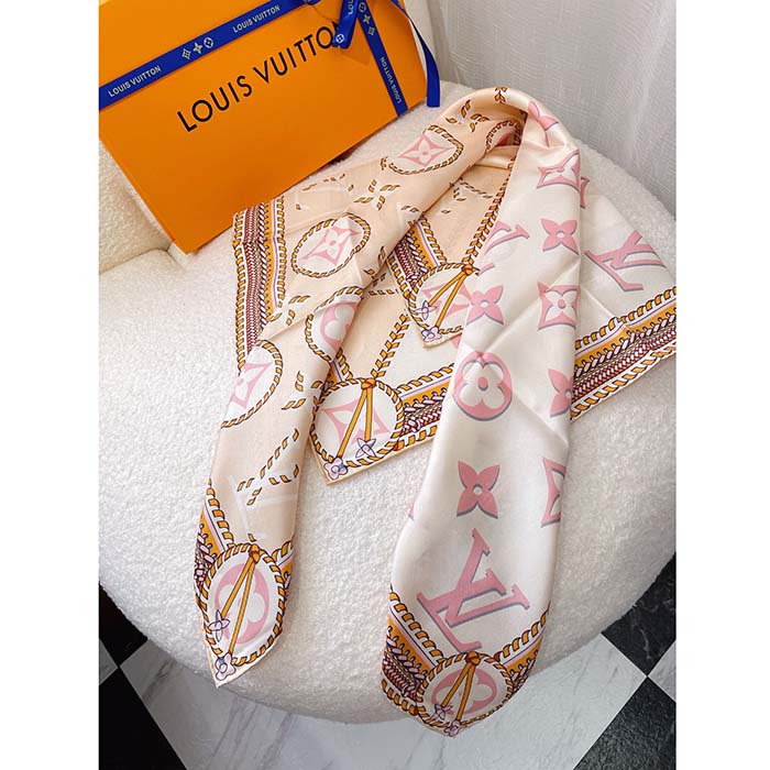 Louis Vuitton LV Women Braided Monogram Printed Scarf Beige Silk Monogram Pattern