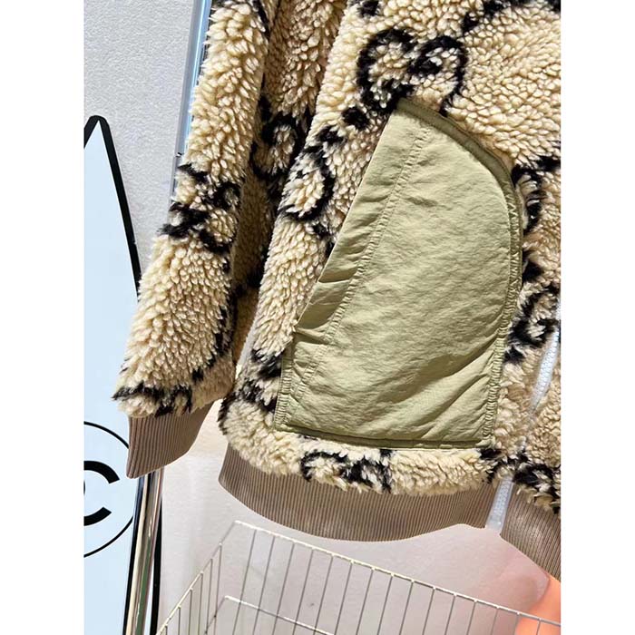 Gucci Women Maxi GG Wool Jersey Jacket Beige Black Polyamide Polyester