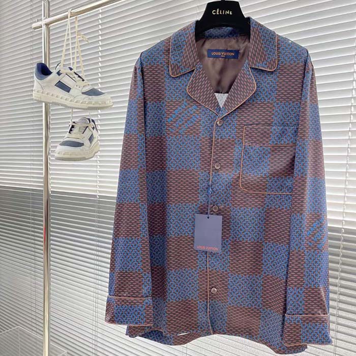 Louis Vuitton Women LV Long-Sleeved Damier Silk Pyjama Shirt Pyjama Fit 1AFJD0