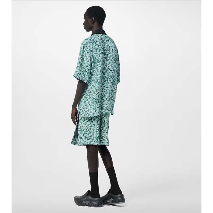 Louis Vuitton Men Monogram Crepe Short-Sleeved Shirt Relaxed Fit Blue Haze