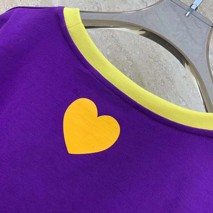 Gucci Men GG Cotton Jersey Cropped T-Shirt Violet Medium Heart Patch Crewneck Short Sleeves