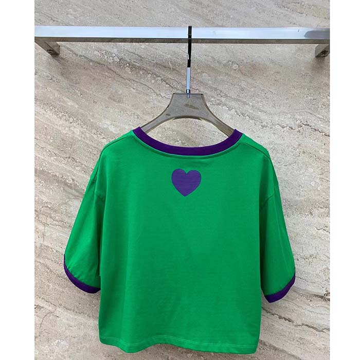 Gucci Men GG Cotton Jersey Cropped T-Shirt Green Medium Heart Patch Crewneck Short Sleeves