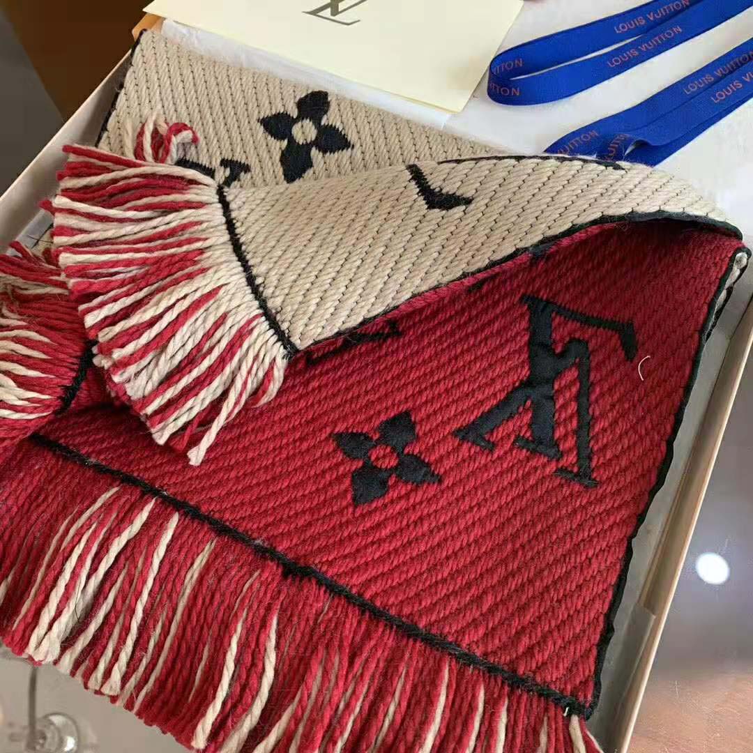 Louis Vuitton LV Women Logo Mania Duo Monogram Wool and Silk Scarf-Sandy