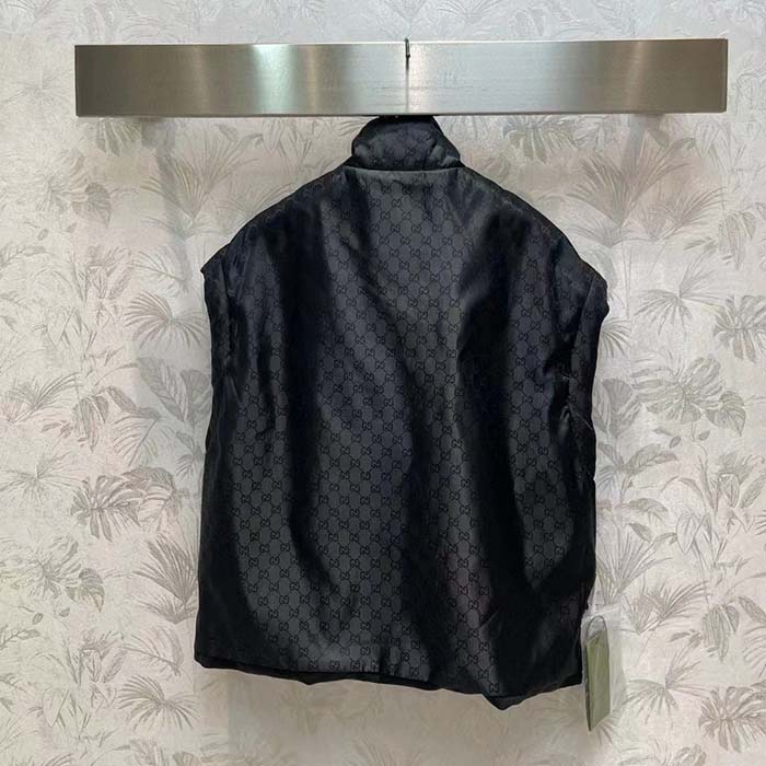 Gucci Women GG Canvas Bomber Jacket High Neck Drawstring Detachable Hood Gilet Dropped Shoulder