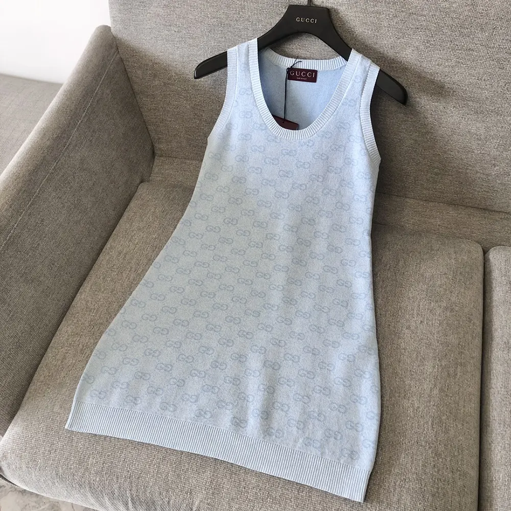 Gucci Women GG Cotton Jacquard Mini Dress-Light Blue 786403XKEPI