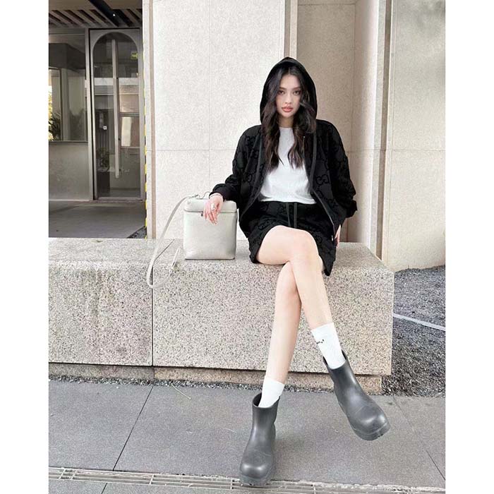 Gucci Women GG Brushed Cotton Hooded Sweatshirt Black Fixed Hood Dropped Shoulder Long Sleeves